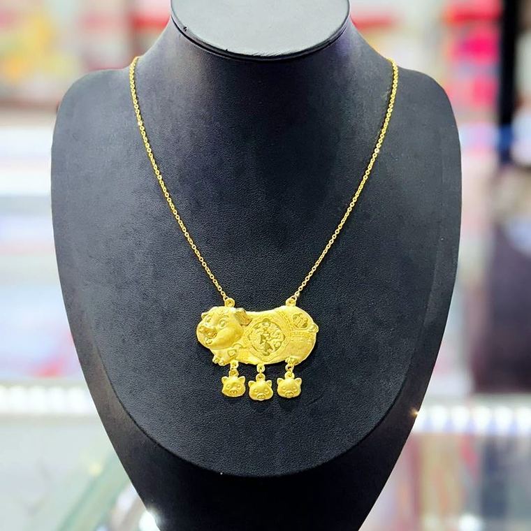 Dây chuyền mặt khoá heo vàng